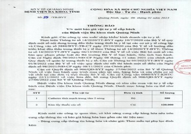 Thông báo mời báo giá vật tư y tế cấp bách của bệnh viện (59)