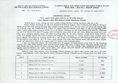Thông báo mời báo giá vật tư y tế cấp bách của bệnh viện (111)