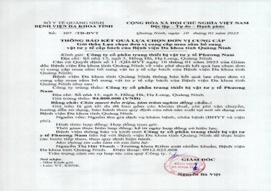 Thông báo kết quả lựa chọn đơn vị cung cấp (107)