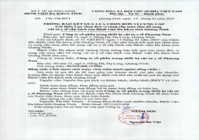 Thông báo kết quả lựa chọn đơn vị cung cấp (156)