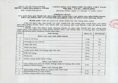 Mời báo giá thiết kế, thi công tiểu cảnh khu vực phía sau nhà Điều hành, khu vực khán đài và tượng đài của bệnh viện (3566)