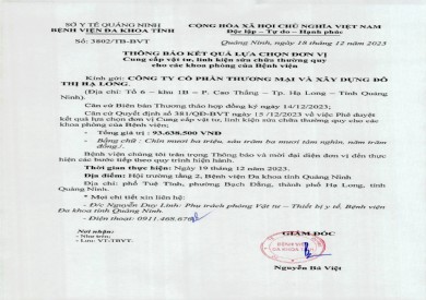 Thông báo kết quả lựa chọn đơn vị (3802)