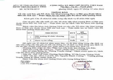Mời báo giá tổ chức tiệc khai trương đơn vị đột quỵ thuộc khoa HSTC - Thận nhân tạo (3678)