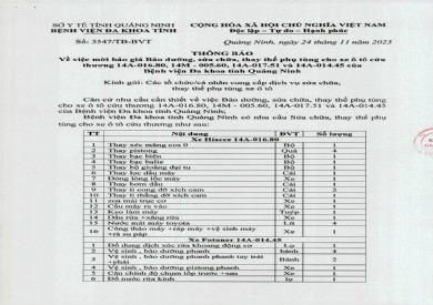 Mời báo giá sửa chữa, thay thế phụ tùng cho xe ô tô cứu thương (3547)