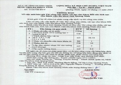 Mời báo giá thi công, sửa chữa, cải tạo cho khoa Hối sức tích cực (3526)