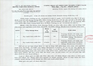 Thông báo về việc báo giá vật tư cho máy xét nghiệm sinh hóa (305)