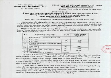 Thông báo mời báo giá cung cấp dịch vụ vệ sinh khu nhà điều hành và PKĐK số 2 (158)