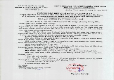 Thông báo kết quả lựa chọn đơn vị (205)