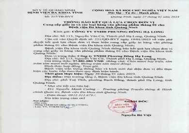 Thông báo kết quả lựa chọn đơn vị (217)