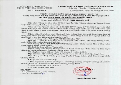 Thông báo kết quả lựa chọn đơn vị (218)