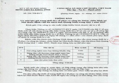 Thông báo mời báo giá trang thiết bị y tế (236)