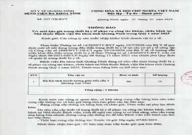 Thông báo mời báo giá trang thiết bị y tế (237)