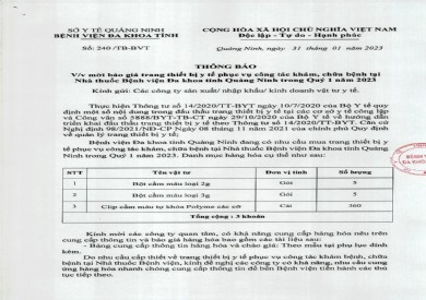 Thông báo mời báo giá trang thiết bị y tế (240)