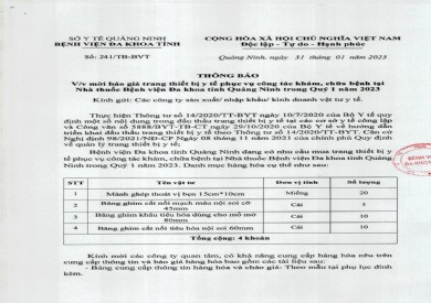 Thông báo mời báo giá trang thiết bị y tế (241)