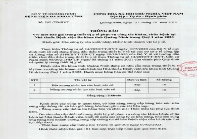 Thông báo mời báo giá trang thiết bị y tế (242)