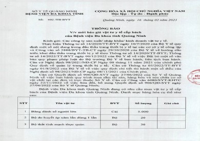 Thông báo mời báo giá vật tư y tế (402)