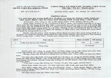 Thông báo mời báo giá trang thiết bị y tế (457)