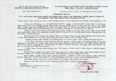 Thông báo mời báo giá hóa chất sử dụng cho máy xét nghiệm (467)