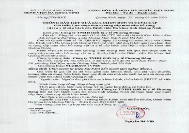 Thông báo kết quả lựa chọn đơn vị cung cấp (465)