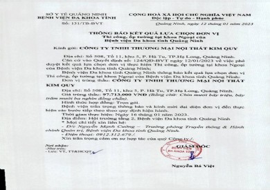 Thông báo kết quả lựa chọn đơn vị (131)