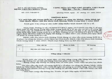 Thông báo mời báo giá trang thiết bị y tế (233)