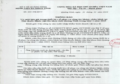 Thông báo mời báo giá trang thiết bị y tế (235)