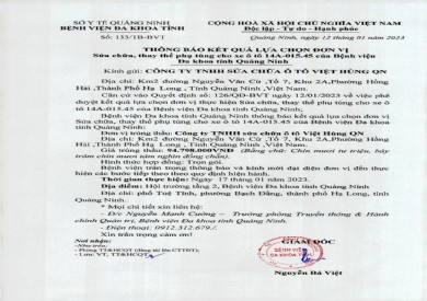Thông báo kết quả lựa chọn đơn vị (133)