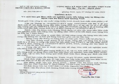 Thông báo mời báo giá hóa chất xét nghiệm nước tiểu bằng máy tự động (291)