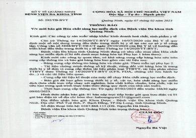 Thông báo mời báo giá hóa chất sàng lọc miễn dịch (292)