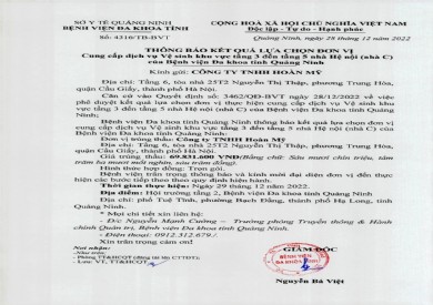 Thông báo kết quả lựa chọn đơn vị (4316)