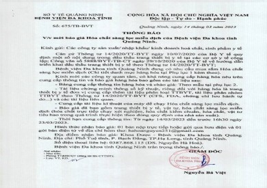 Thông báo mời báo giá hóa chất (675)