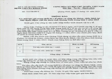 Thông báo mời báo giá trang thiết bị y tế (732)