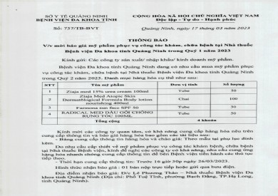 Thông báo mời báo giá trang thiết bị y tế (737)