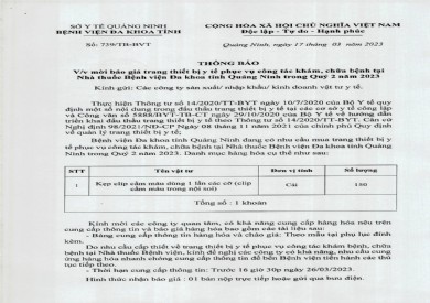 Thông báo mời báo giá trang thiết bị y tế (739)