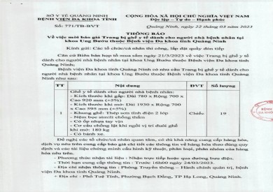 Thông báo mời báo giá trang thiết bị y tế (771)