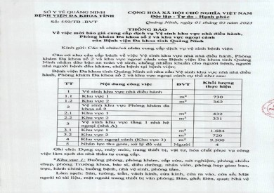 Thông báo mời báo giá cung cấp dịch vụ vệ sinh (559)