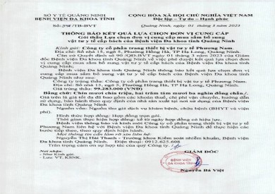 Thông báo kết quả lựa chọn đơn vị cung cấp (548)