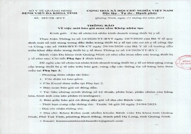 Thông báo mời báo giá mua sắm Khớp nhân tạo (985)