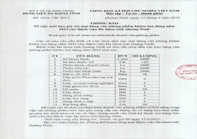 Thông báo mời báo giá các loại hàng văn phòng phẩm (1010)
