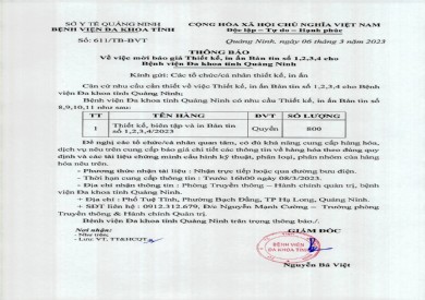 Thông báo mời báo giá Thiết kế, in ấn bản tin số 1,2,3,4 (611)