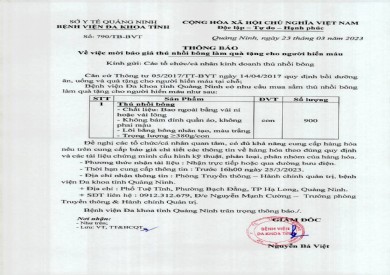 Thông báo mời báo giá thú nhồi bông làm quà tặng cho người hiến máu (790)
