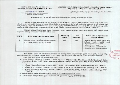 Thông báo mời báo giá thay thế bóng đèn nguồn sáng xenon (1052)