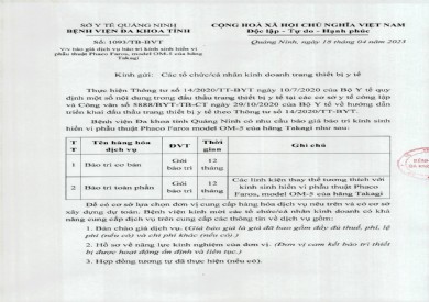 Thông báo báo giá dịch vụ bảo trì kính sinh hiển vi phẫu thuật Phaco (1093)