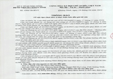 Thông báo lựa chọn đơn vị thực hiện bán đấu giá tài sản (1094)
