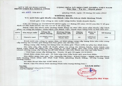 Thông báo mời báo giá thuốc của Bệnh viện Đa khoa tỉnh Quảng Ninh (1084)