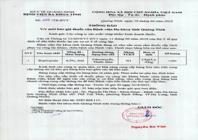 Thông báo mời báo giá thuốc của Bệnh viện Đa khoa tỉnh Quảng Ninh (1086)