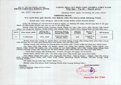 Thông báo mời báo giá thuốc của Bệnh viện Đa khoa tỉnh Quảng Ninh (1085)