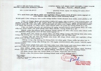 Thông báo mời báo giá hóa chất xét nghiệm (1138)