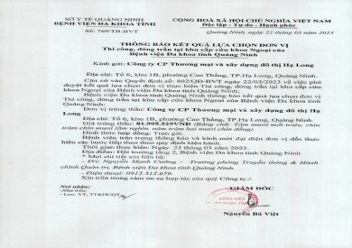 Thông báo kết quả lựa chọn đơn vị (769)
