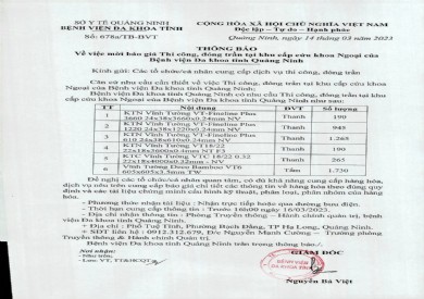 Thông báo mời báo giá thi công, đóng trần tại khu cấp cứu khoa Ngoại (678a)